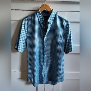 Nordstrom Men's Shop | Blue Checkered Gingham Short Sleeve Button Down | Medium